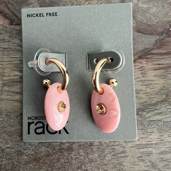 🍭6/$30 New Nordstrom Pink and Gold Acrylic MetallicHoop Post Earrings - Picture 2 of 5